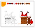 Coloring book for kids, Santa is stuck in a pipe. vector isolated on a white background