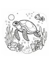 coloring book for kids sea turtle swimming in water Royalty Free Stock Photo