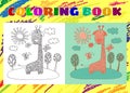 Coloring Book for Kids. Sketchy little pink giraffe