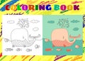 Coloring Book for Kids. Sketchy little pink whale with a fish Royalty Free Stock Photo
