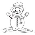 Coloring book for kids with a snowman. Contour drawing of a snowman.