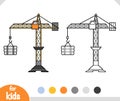Coloring book for kids, Tower crane Royalty Free Stock Photo