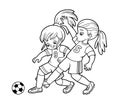 Coloring book for kids, Two girls playing football Royalty Free Stock Photo