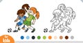 Coloring book for kids, Two girls playing football Royalty Free Stock Photo