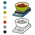 Coloring book, Kitchen scales and strawberries