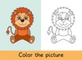 Coloring book. Lion. Cartoon animall. Kids game. Color picture. Learning by playing. Task for children Royalty Free Stock Photo
