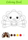 Coloring book little baby turkey sitting. Coloring page for kids. Educational activity for preschool years kids and toddlers with