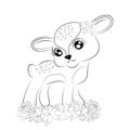 Coloring book, little bambi deer Outline illustration isolated on white background. one line. Coloring book for
