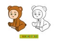 Coloring book. Little boy in a bear suit
