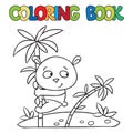 Coloring book of little panda on bamboo Royalty Free Stock Photo