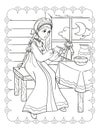 Coloring Book Of Lovely Girl Feeds Doll Royalty Free Stock Photo