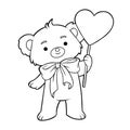 Coloring book, Loving bear holding a heart on a stick