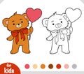 Coloring book, Loving bear holding a heart on a stick