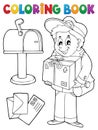 Coloring book mailman delivering box Royalty Free Stock Photo
