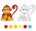 Coloring book monkey, kids layout for game Royalty Free Stock Photo