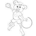 Coloring book monkey plays handball. Clip art for children.