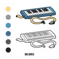 Coloring book: musical instruments (melodica) Royalty Free Stock Photo