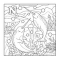 Coloring book (narwhal), colorless illustration (letter N)