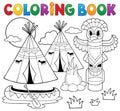 Coloring book Native American campsite