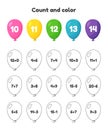 Coloring book number for kids. Worksheet for preschool, kindergarten and school age. Addition and subtraction. Count and color. Royalty Free Stock Photo