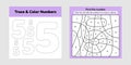 Coloring book number for kids. Worksheet for preschool, kindergarten and school age. Trace line. Write and color a five Royalty Free Stock Photo