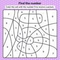 Coloring book number for kids. Worksheet for preschool, kindergarten and school age.