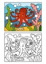 Coloring book, Octopus in the sea Royalty Free Stock Photo