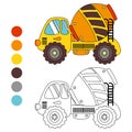 Coloring book ÃÂoncrete truck, kids layout for game.