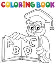 Coloring book owl teacher theme 4 Royalty Free Stock Photo