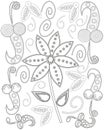 Coloring book page for adults line art creation, heart and flowers, relax and meditation