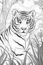 Coloring book page. Cartoon animals for kids, tiger. Generative AI Royalty Free Stock Photo