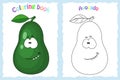 Coloring book page for children with colorful avocado and sketc