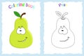 Coloring book page for children with colorful pear and sketch Royalty Free Stock Photo