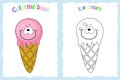 Coloring book page for children with colorfulice cream and ske