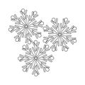 Coloring book page for children. Simple snowflakes. Hand drawn vector illustration, design template Royalty Free Stock Photo