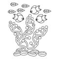 Coloring book page for children , Under water, Marine vector motif . Doodle of the underwater world Royalty Free Stock Photo