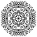 Coloring book page. Circular pattern in the shape of of mandala with lotus flower. Henna, Mehndi, tattoo style decoration.