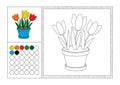 Coloring book page with colored template, decorative frame and color swatch - vector black and white contour picture - three Royalty Free Stock Photo