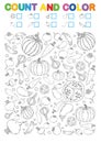 Coloring book page. Count and color. Printable worksheet for kindergarten and preschool. Exercises for study numbers. Bright Veget