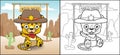 Coloring book or page of cute leopard cartoon in sheriff costume on mountains rock background Royalty Free Stock Photo