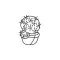 Coloring book page Decorative Cactus in a pot for adults and children . Hand-drawn Vector illustration. Doodle succulents or cacti Royalty Free Stock Photo