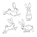Coloring book or page. Four fanny rabbits.