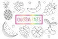 Coloring book page. Fruit set. Sketch, doodle, outline style. Coloring for kids. Childrens education. Vector