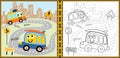 Coloring book or page with funny vehicles cartoon