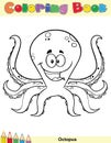 Coloring Book Page With Happy Octopus Cartoon Mascot Character.