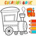 Coloring book or page for kids. locomotive black and white vector