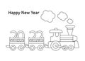2022 , Coloring book page for kids. Numbers ride the train . Vector Children`s illustration