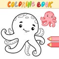 Coloring book or page for kids. octopus black and white vector