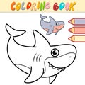Coloring book or page for kids. shark black and white vector