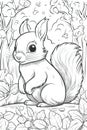 Coloring book page for kids. Squirrel isolated on white background. Black and White. Generative AI Royalty Free Stock Photo